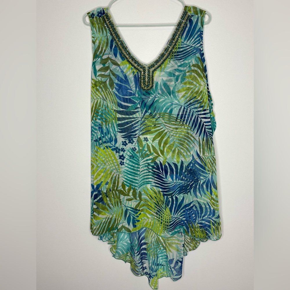 Ashley Stewart Size 22/24 Green and Blue Swim Coverup with Asymmetrical Hem NWT